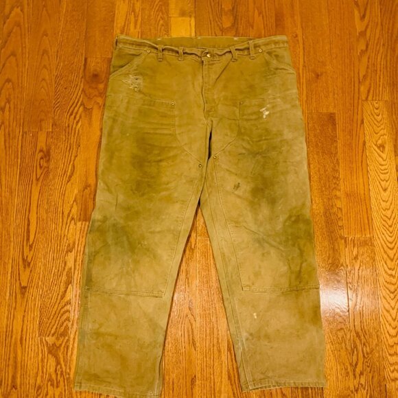 Vintage 60s 70s Carhartt Double Knee Work Pants 44 x 30 Talon Zipper Duck Canvas - Picture 3 of 16